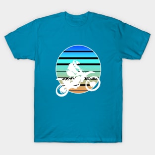 Motor X White Silhouette Dirt Bike Retro Sunset T-Shirt